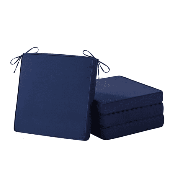 Chair Cushions Set of 4, Waterproof Patio Chair Cushions, 19" x 19"x 3" Patio Cushion for Outdoor Furniture, Outdoors Seat Cushion for Patios Furniture with Handle and Ties, Navy Blue