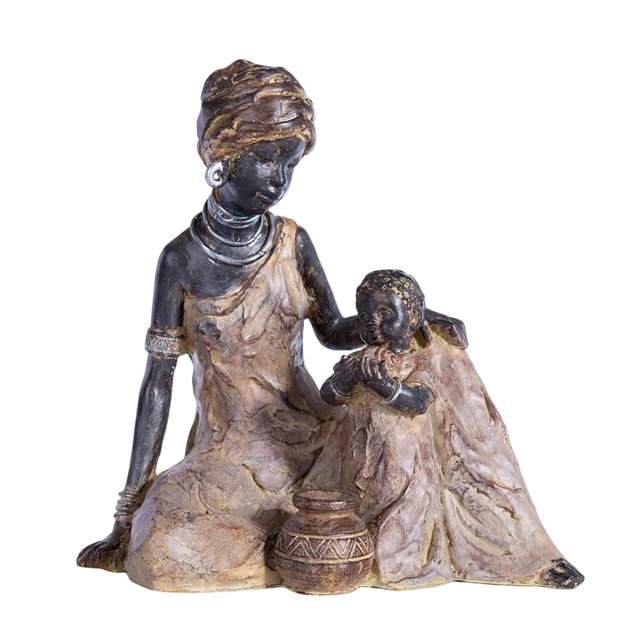 Estatuil de hijo de tribu africana, adornos Retro, escultura artesanal para estantería de oficina perfecl mami hijo estatuilla