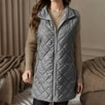 thumbnail image 2 of YOIAVAIOY Puffer Vest Womens Lightweight Quilted Jacket Stand Collar Zip Up Sleeveless Mid-length Down Vests Gray XL, 2 of 10
