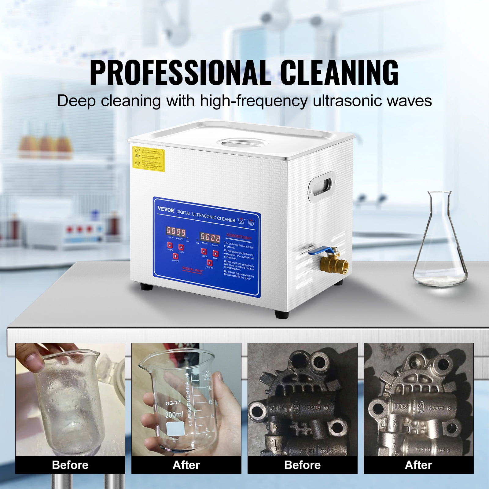 KFFKFF Expert Sonic Cleaning Device, 9.5 L Sonic Accessory Cleaning Tool with Digital Timer & Heater, Stainless Steel Commercial Sonic Cleaning 40kHz for Eyewear, Timepieces, Bands, Tiny Components