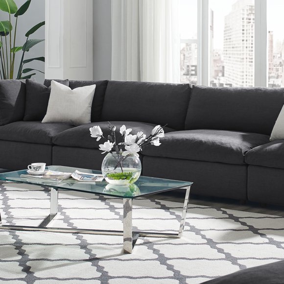 Modway Commix Down Filled Overstuffed 3-Piece Armless Sectional Sofa in Gray