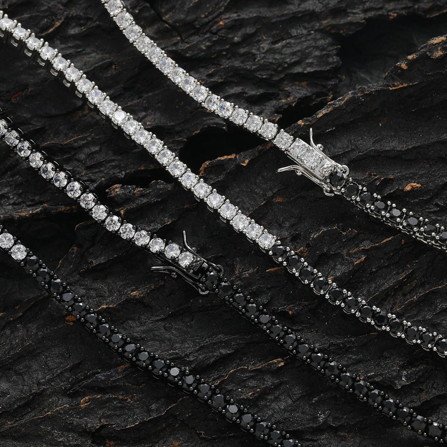 3MM White/Black Tennis Necklace for Women 18K Gold Plated Round Cut Lab Diamond Necklace Chain CZ Necklaces for Women Party Prom Gemstone Necklaces