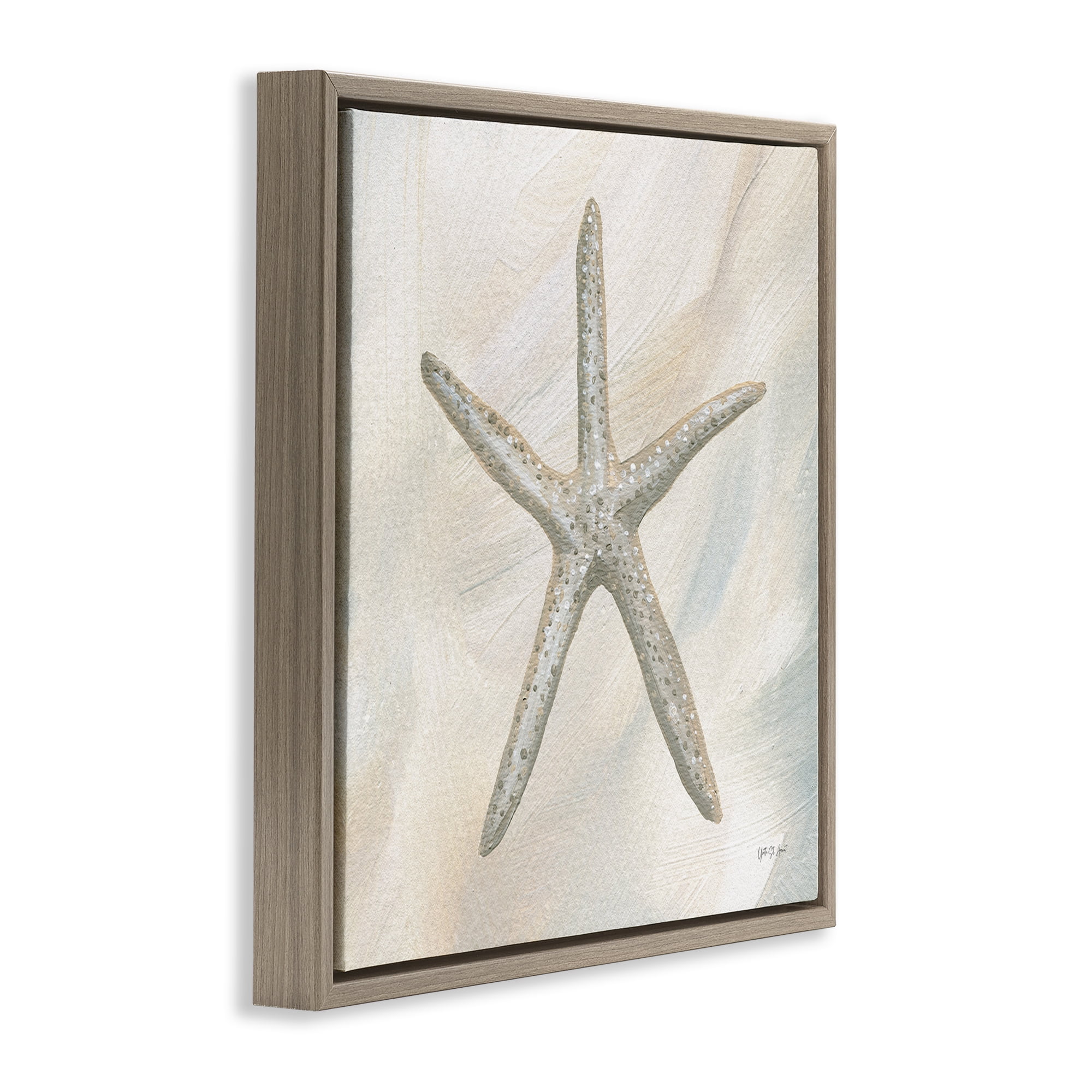 Stupell Industries Minimal Beige Starfish Coastal Painting Brown Floater Framed Canvas Art Print Wall Art, 18 x 18
