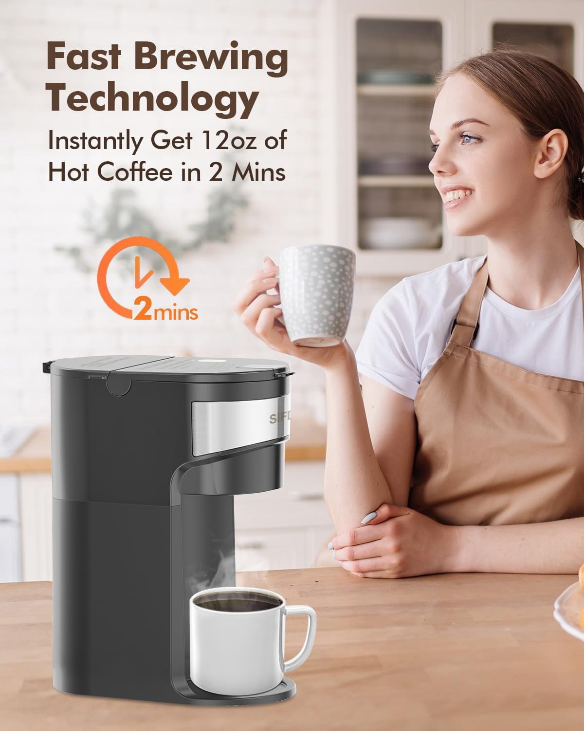 SiFENE Mini 2-in-1 Single Serve Coffee Maker - K Cup & Ground, Descaling, Red