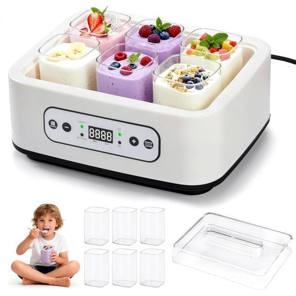 Beslands Yogurt Maker with Adjustable Temperature  – 6 Glass Jars for Homemade Probiotic Yogurt, Digital Display, BPA-Free & Healthy Diet Lovers