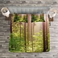 thumbnail image 3 of Ambesonne Forest Quilted Bedspread Set 3 Pcs, Sunset Moss Woods Trees, Queen Size, Green Brown, 3 of 3