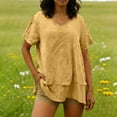 thumbnail image 3 of Yievot Short Sleeve Linen Shirts for Women Loose Casual V-Neck Summer Tops Flowy Layered Ruffle Beach Blouses, 3 of 6