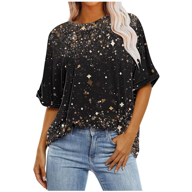 Pisexur Hauts pour Femmes Mode Décontractée Manches Courtes Col Rond T-Shirts Confortables Amples Imprimé Floral Blouses Printemps Été Hauts Élégants Imprimés Graphiques Grandes Tailles Tops de Sortie S-5TG