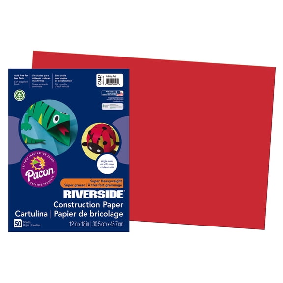 Riverside 3D Construction Paper, Super Heavyweight, 12" x 18", Holiday Red, 50 Sheets