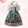 thumbnail image 2 of Xijirk Women's Dirndl Dress Traditional Bavarian Square Neck Lace Up Front Cold Shoulder Puff Half Sleeve Floral Print Midi Floral Decor for Oktoberfest Themed Party Cosplay,S, 2 of 3