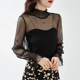 thumbnail image 4 of Camisa polo elegante de manga larga negra para mujer, estilo europeo, con encaje, para otoño e invierno, capa base, 4 of 4