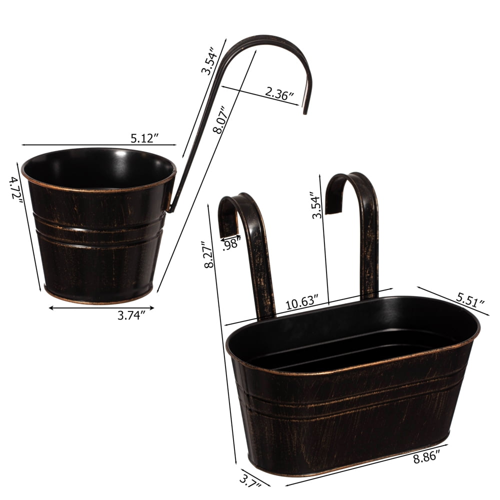 Gardenised Set of 3 Metal Hanging Railing Planters with Detachable Hooks Decorative Outdoor Set for Balcony Patio Deck or Fence Ideal for Displaying Flowers Succulents Herbs and Cascading Plants