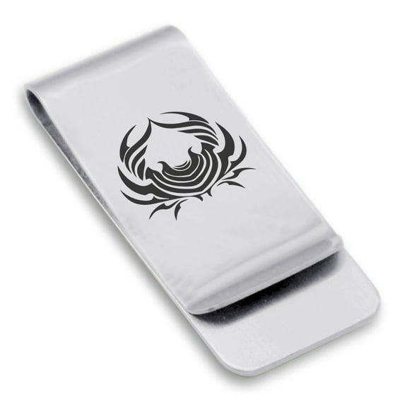 Stainless Steel Tribal Cancer Zodiac (Crab) Classic Slim Money Clip Credit Card Holder