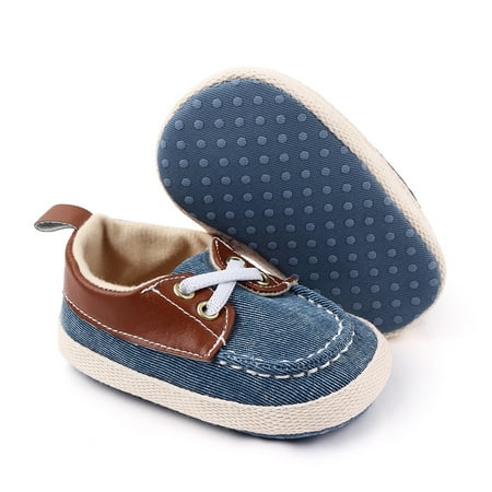 

Laurenza s Baby Boys Soft-Sole Casual Slip On Sneaker Denim Blue/Tan 0-6M Size 2