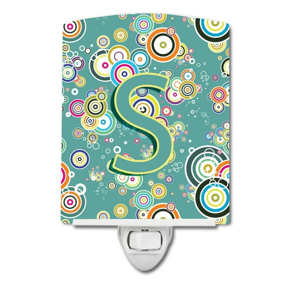 Caroline's Treasures CJ2015-SCNL Letter S Circle Circle Teal Initial Alphabet Ceramic Night Light, 6x4x3", multicolor