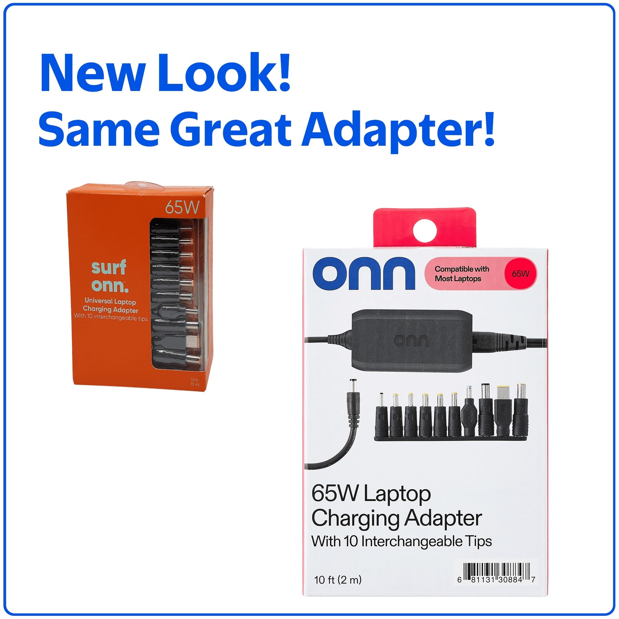 onn Cargador para laptop de 65W con 10 puntas intercambiables, cable de alimentación de 10 pies, para HP, Dell, Lenovo, gris 7