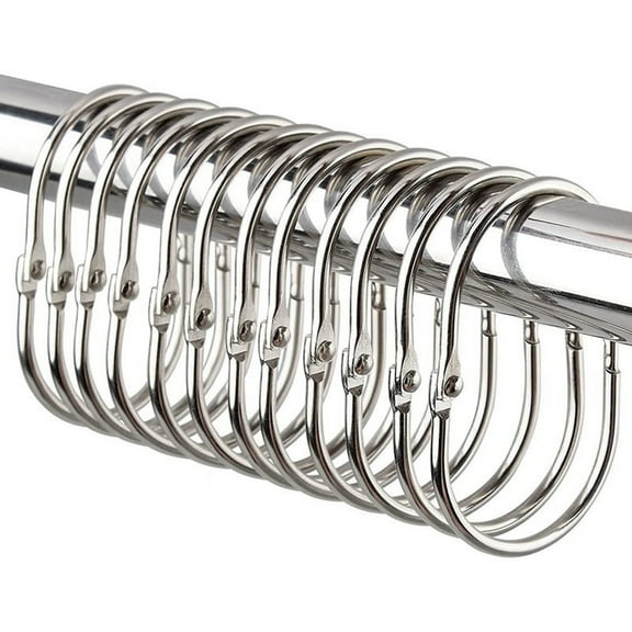 12 Pcs Open Shower Curtain Hook Rings Oval Hanging for Rod Hooks Metal Bathroom Silver