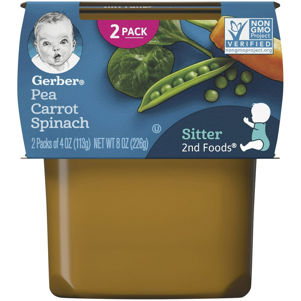 (Pack of 2) Gerber 2nd Foods Pea Carrot Spinach Baby Food, 4 oz Tubs