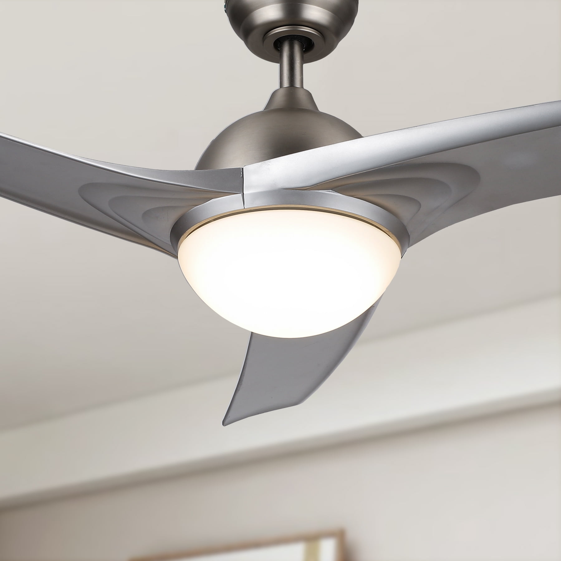 UL Listed 52” Ceiling Fan Light Brushed Nickel Finish w/ 3 White Walnut Blades. 