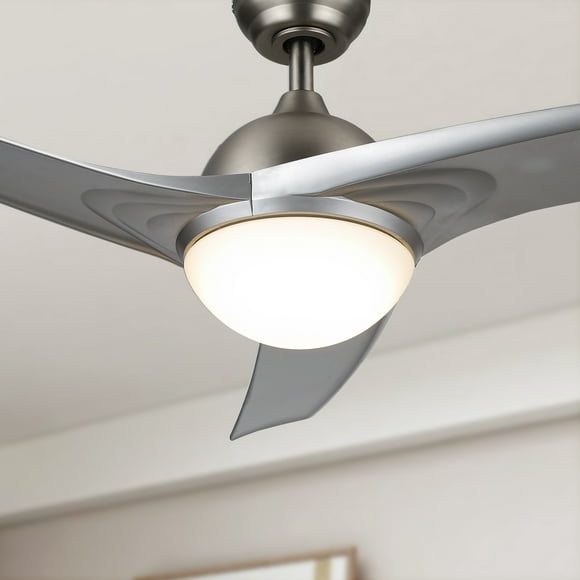 Melior Home 52" Brushed Nickel LED Light Ceiling Fan with Three Silver Color Reversible Blades (Full Remote Included)