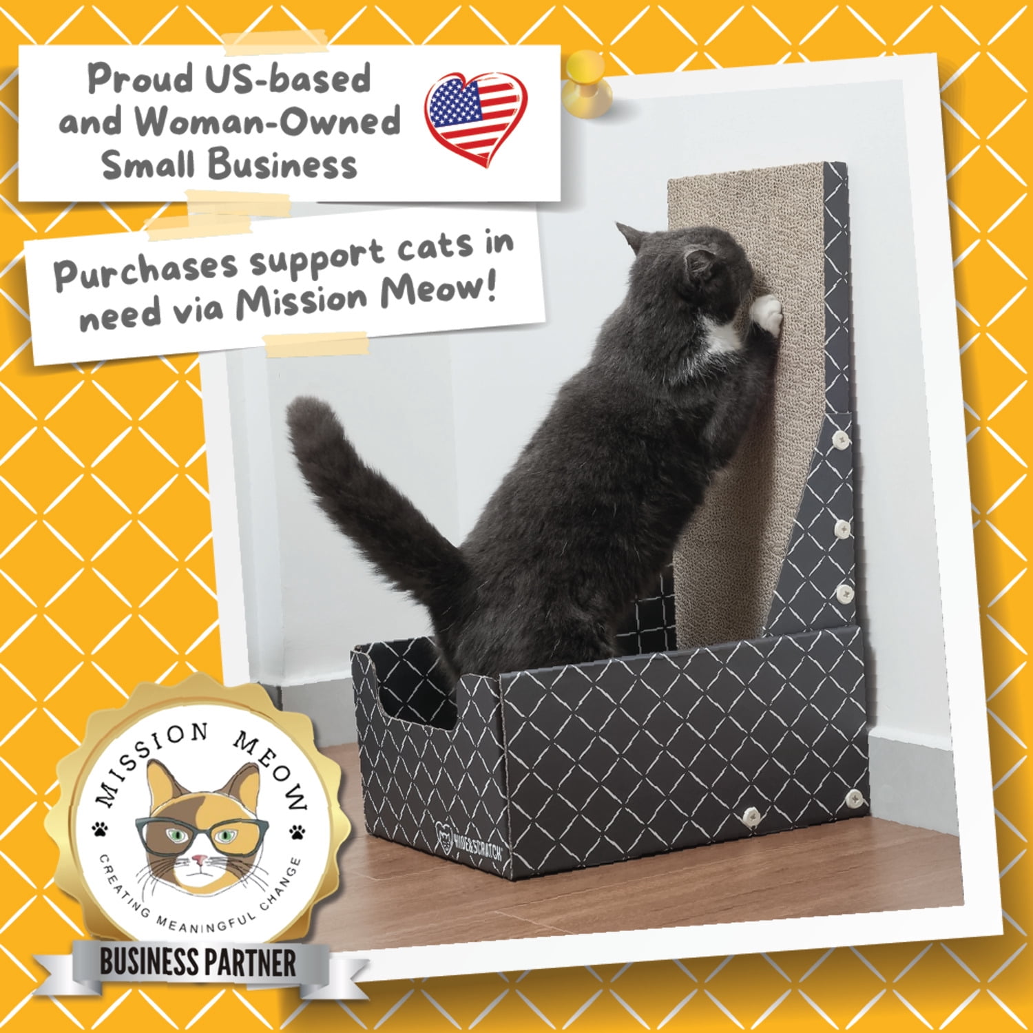 26" L Shaped Cat Scratcher Box and Cat Bed with Double-Sided Cardboard Cat Scratch Pad