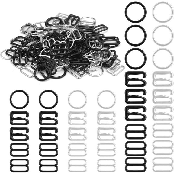 XD4-120pcs Bra Strap Hooks, 3 Designs Bra Strap Slider Metal Bra Adjusters for Straps 2 Sizes Bra Strap Clips Shortener Bra Clasp Replacement for Bikini Halter Swimsuit Bathing Suit*04