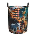 thumbnail image 1 of Balery Whimsical Animal Spiral Cesta de ropa redonda con asas, impermeable, independiente, para ropa, juguetes, dormitorio y familia-Small, 1 of 6
