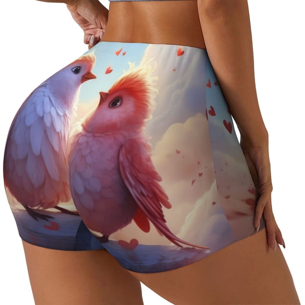 Balery Heart Sky Bird Couple Pantalones cortos de entrenamiento estampados para mujer, sin costuras, ajustados, para gimnasio, yoga, correr, deportes, ejercicio activo, fitness.-Medium