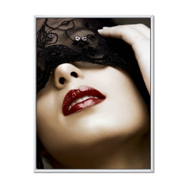 Designart 'Portrait Of Modern Girl With Mask' Modern Framed Canvas Wall Art Print