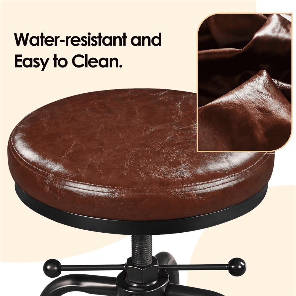 Alden Design Vintage Faux Leather Counter-Height Bar Stool, Adjustable, Brown