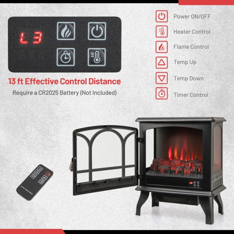 Barara King Fireplace Heater,  Indoor Fireplace, 1400W Electric Stove Heater with 3-Level Flame Effect and 3-Sided View-Black