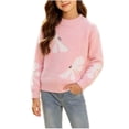 thumbnail image 2 of Little Girls Fuzzy Plush Dragonfly Pearl Beaded Sweater Long Sleeve Crew Neck Holiday Soft Fall Winter Kids Pullover Pink 3-4 Years, 2 of 7