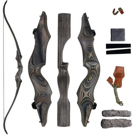 58 Takedown Wooden Riser Recurve Bow Bamboo Limbs Lightweight Right/Left Handed Hunting Target Shooting 25-65Lbs