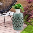 thumbnail image 2 of 13" x 18" Ceramic Garden Stool, Blue Woven Lattice Design Outdoor Side Table, 2 of 10