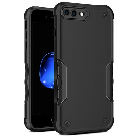 Dteck iPhone 8 Plus Case, Phone Case iPhone 7 Plus, Heavy Duty 2 in 1 Hybrid Rugged Shockproof Case Hard PC Soft TPU Bumper Cover for Apple iPhone 8 Plus/7 Plus, Support Wireless Charging, Black