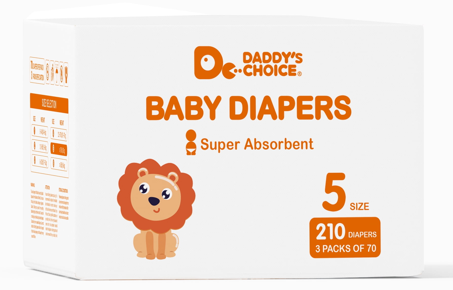 Baby Diapers Size 5 (27+ lbs) 210ct, Daddy's Choice Super Absorbent, Hypoallergenic Without