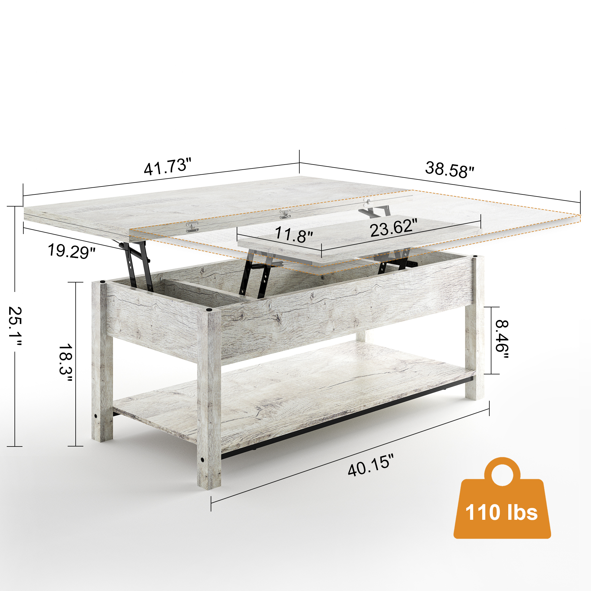 GUNAITO 41.73"Lift Top Coffee Table 4 in 1 Multi-Function Convertible Coffee Table with Storage Modern Coffee Table Converts to Dining Table for Living Room Grey - image 5 of 8