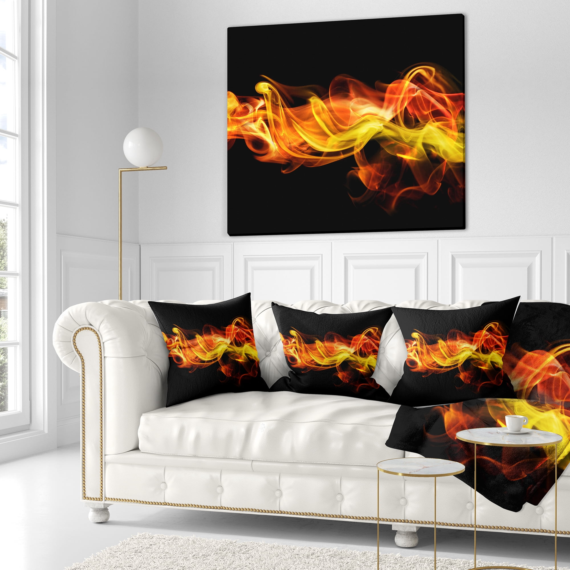 Designart Vibrant Yellow Red Waves - Abstract Throw Pillow - 16x16
