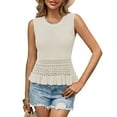 thumbnail image 2 of BiZtdJrK Womens Crew Neck Tank Tops Sleeveless Ruffle Hem Tanks Solid Color Pullover Blouse Beige XL, 2 of 6