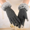 thumbnail image 2 of Xfvqtps Womens Touchscreen Gloves Plush Wrist Edge Rhinestone Thickened Solid Color Hand Warmers Comfortable Soft Elegant Thermal Snow Winter Mittens Gray, 2 of 5