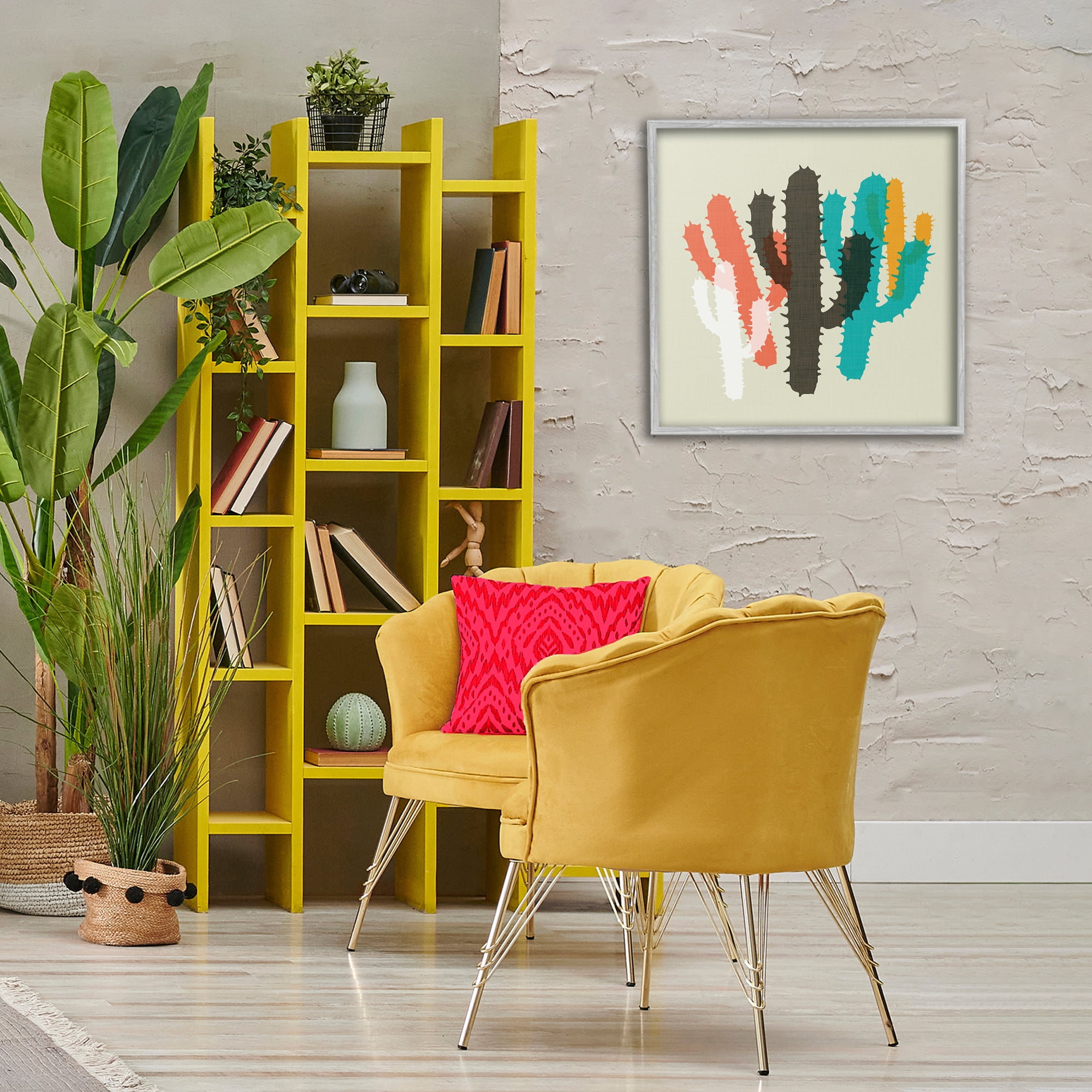 Stupell Industries Overlapping Cactus Pattern Botanical & Floral Painting Gray Framed Art Print Wall Art, 24 x 24