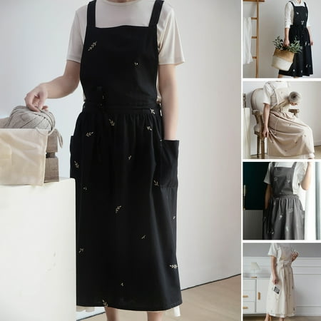

Riguas Cross Back Cooking Apron Breathable Retro Cotton Embroidered Bib Apron for Home