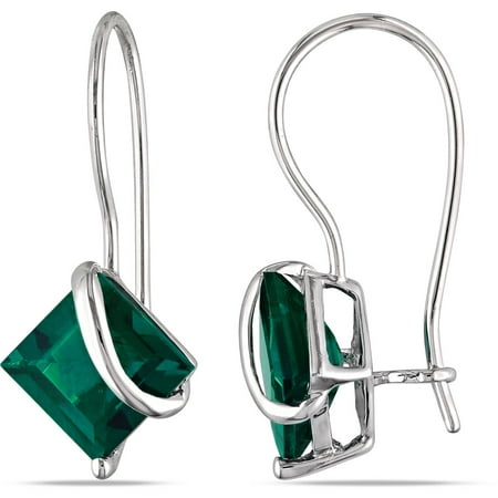 Tangelo 3-3/8 Carat T.G.W. Created Emerald 10kt White Gold Hook Earrings
