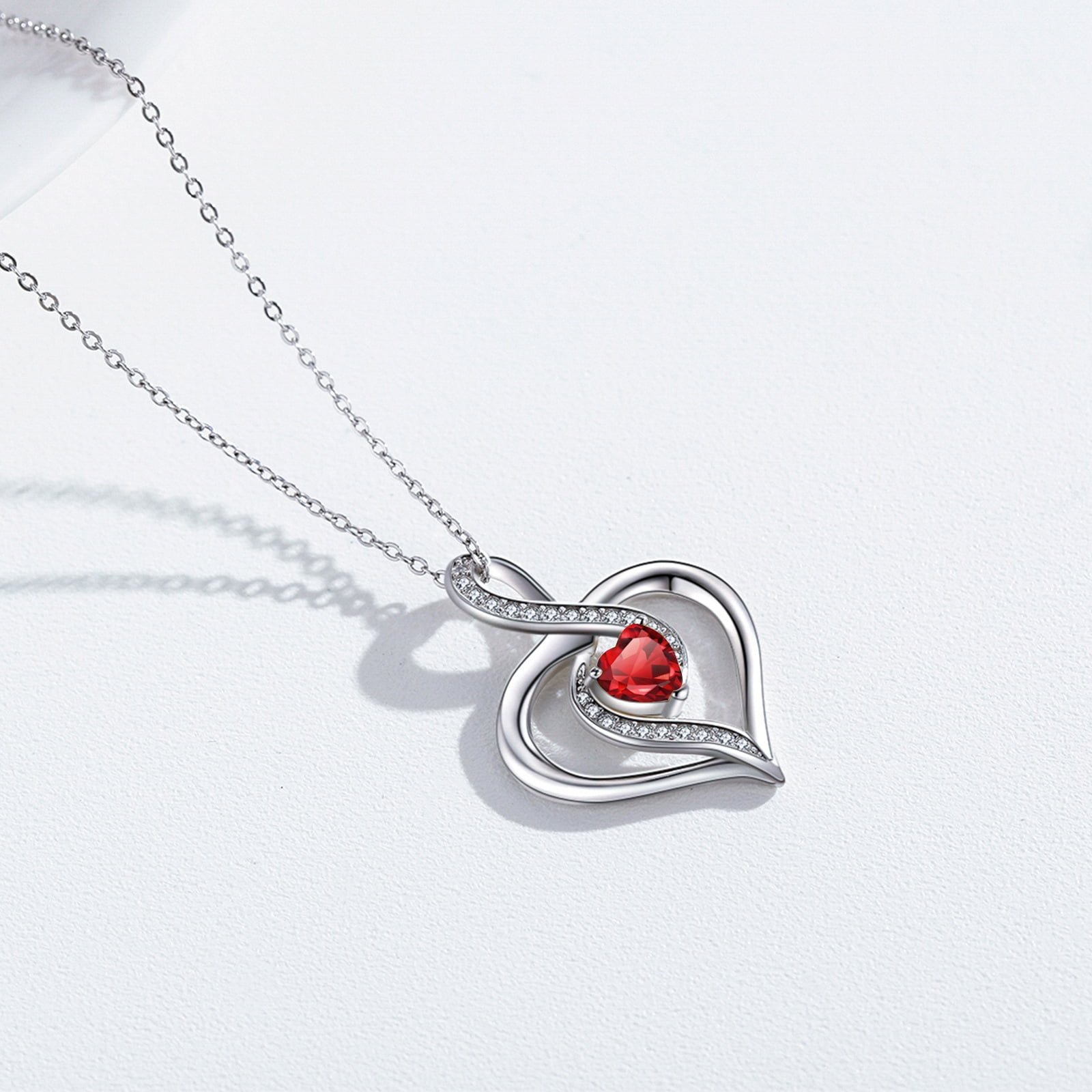 Coachuhhar Heart Necklace 925 Sterling Silver Infinity Birthstone Necklace Love Heart Pendant Necklace Jewelry Birthday Gift for Women