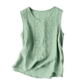thumbnail image 4 of Cotton Linen Tank Tops for Women Loose Fit Scoop Neck Sleeveless Mexican Floral Embroidered Shirts Summer Beach Tops Light Green XL, 4 of 4
