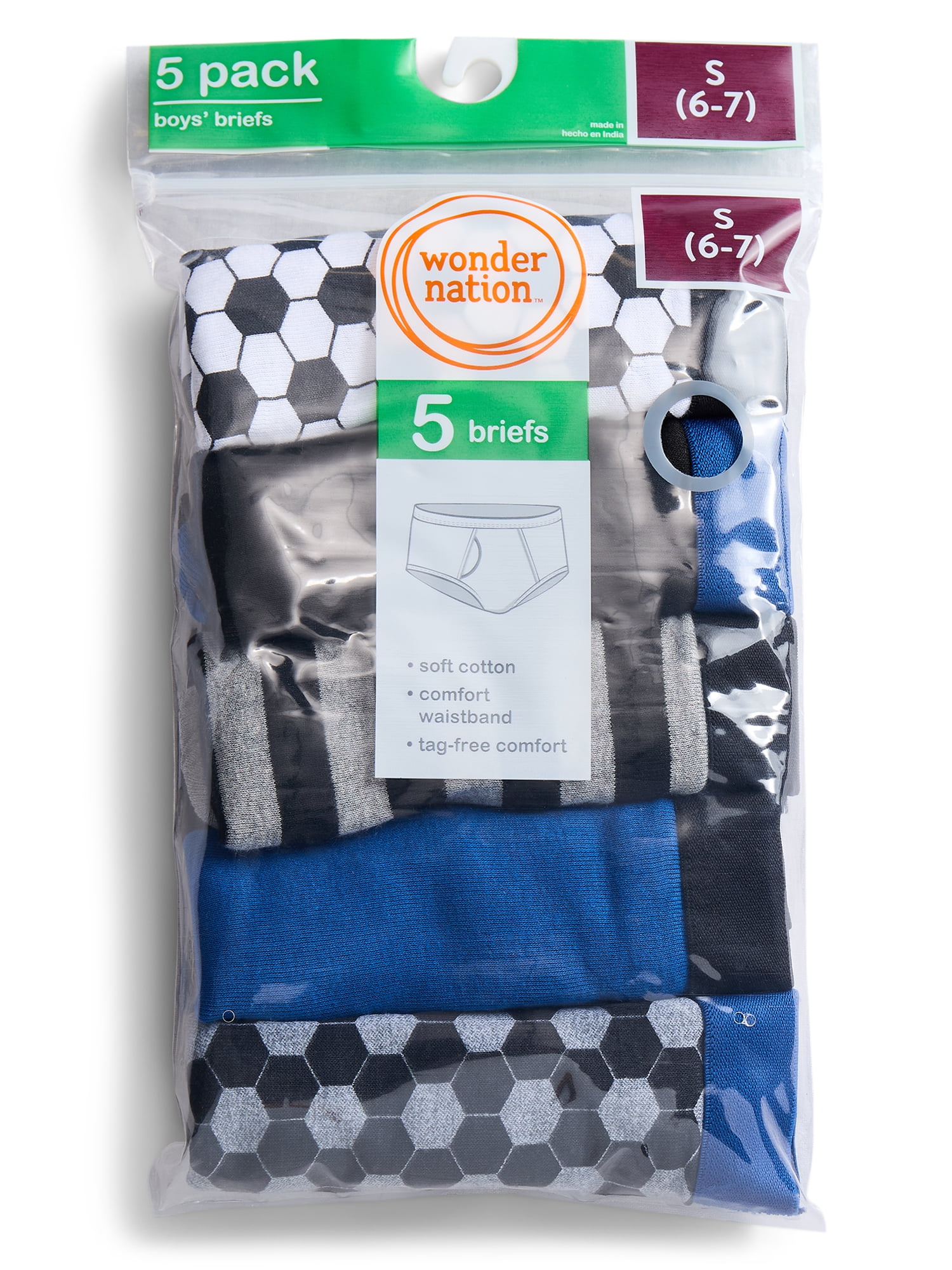 Wonder Nation Boys Underwear Soft Cotton Briefs, 5-Pack, Sizes S-XL