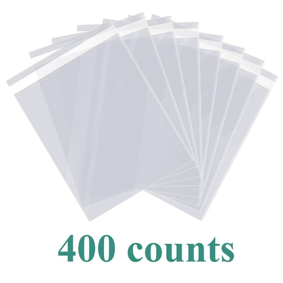 Party Zealot 9 x 12 inch Clear Cellophane Bags, 400ct Self-Adhesive Sealing Strip Plastic Cello Bags for Packing Food, Cookies, Candies Bulk