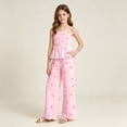 thumbnail image 2 of mgoYE Girl Summer Clothes Linen Outfit Bows Ruffled Shirts + Pant Set Princess Outfit Short 8 9 10 11 12 Years Size 9-10 Years, 2 of 7