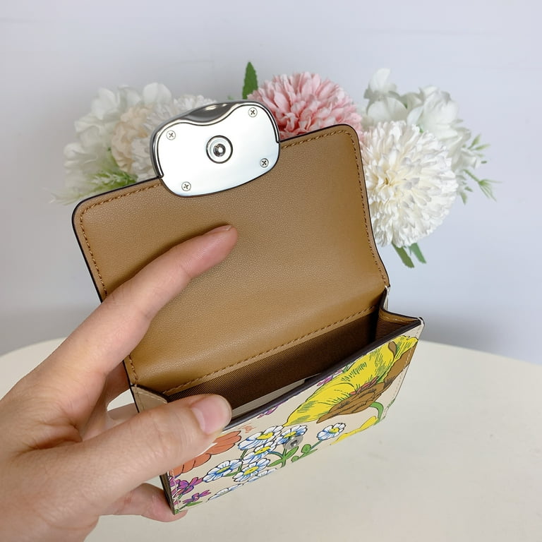Coach Women s Eliza Small Smooth Leather Wallet with Floral Print Ivory Multi