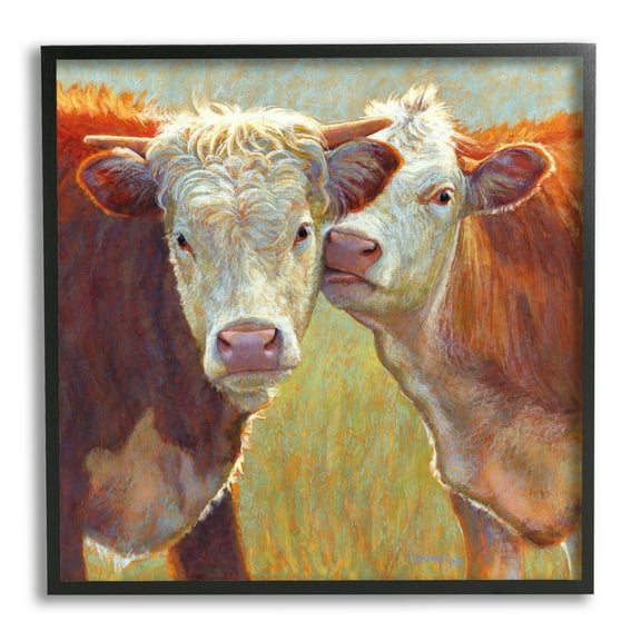 Kissing Cows Farm Animals Animals & Insects Painting Black Framed Art Print Wall Art